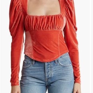 Free people Hold me puff velvet top